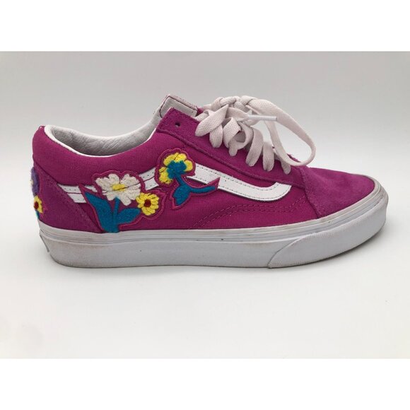 Vans Old Skool Floral Chenille Sneakers Fuchsia Embroidered Men's 5.5 Women's 7 - Picture 3 of 9